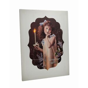 Vintage Look Bonjour Flickering Candle Girl LED Canvas Art Print